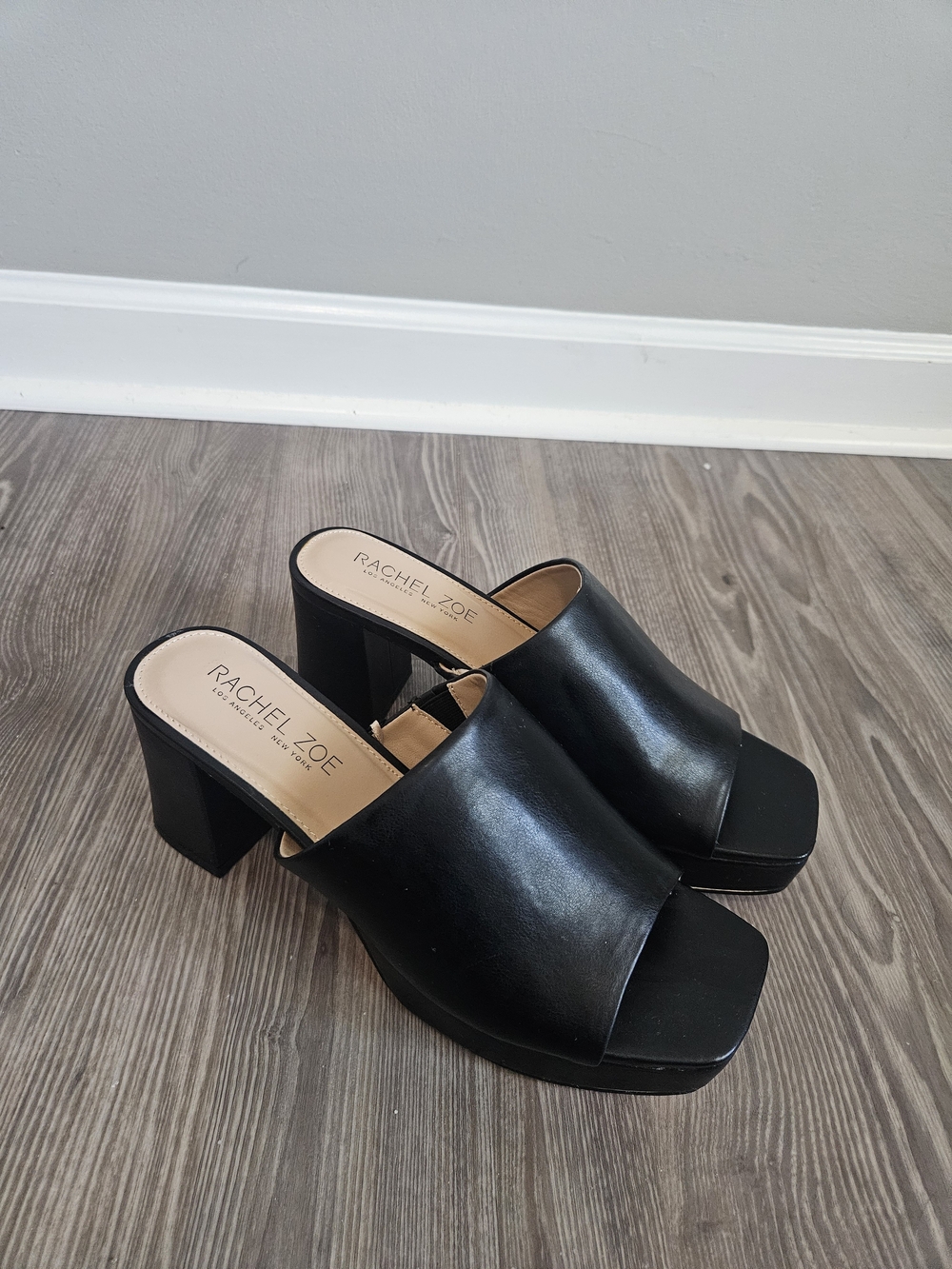 Rachel Zoe Black Platform Mule Sandals Block Heel NWT Size 8.5M
